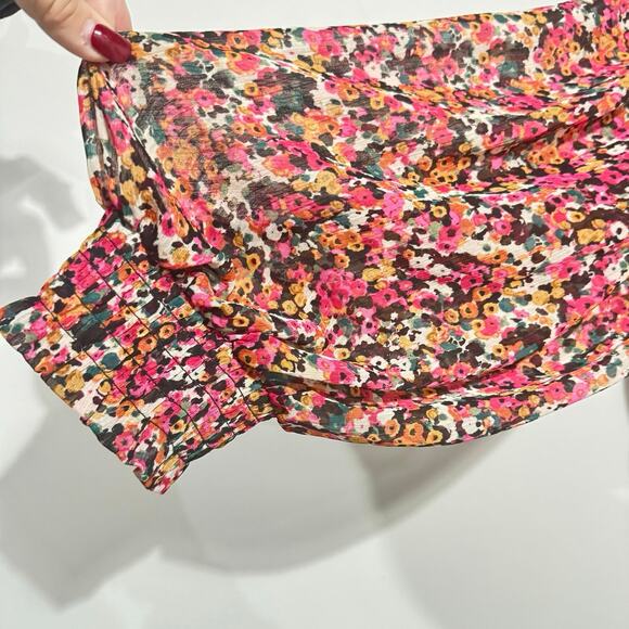 Ophelia Roe Floral Blouse 2X Smocked Bodice Balloon Sleeves Romantic - Picture 5 of 12